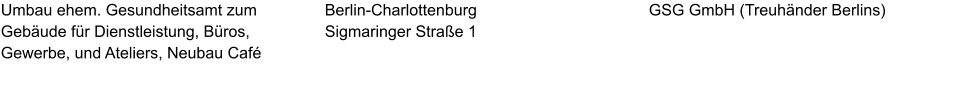 Umbau ehem. Gesundheitsamt zum Gebäude für Dienstleistung, Büros, Gewerbe, und Ateliers, Neubau Café GSG GmbH (Treuhänder Berlins)  Berlin-Charlottenburg Sigmaringer Straße 1