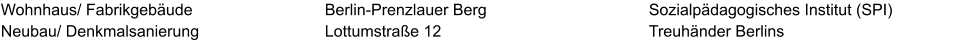 Wohnhaus/ Fabrikgebäude Neubau/ Denkmalsanierung Sozialpädagogisches Institut (SPI) Treuhänder Berlins Berlin-Prenzlauer Berg Lottumstraße 12