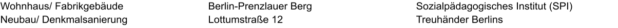 Wohnhaus/ Fabrikgebäude Neubau/ Denkmalsanierung Sozialpädagogisches Institut (SPI) Treuhänder Berlins Berlin-Prenzlauer Berg Lottumstraße 12